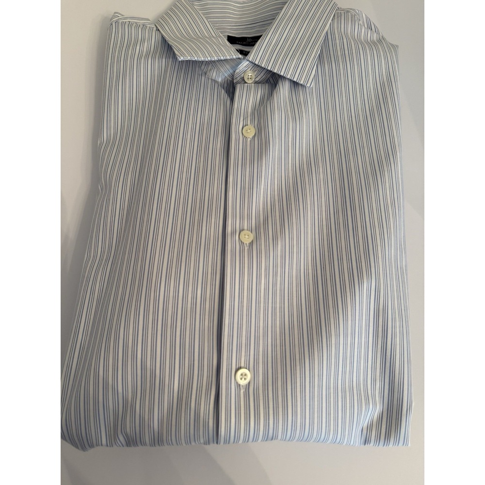 Marc Anthony Mens Slim Fit Button Down Dress Shirt Blue White Stripe 17.5 32-33